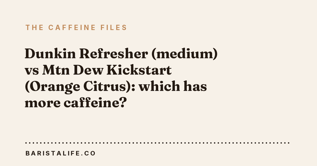 Dunkin Refresher (medium) vs Mtn Dew Kickstart (Orange Citrus): which has more caffeine?