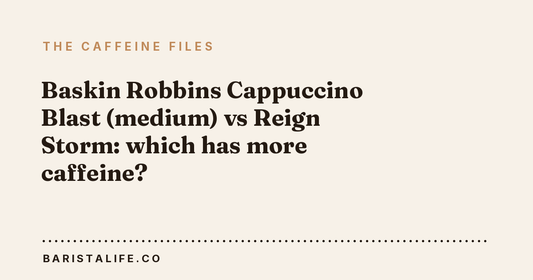 Baskin Robbins Cappuccino Blast (medium) vs Reign Storm: which has more caffeine?