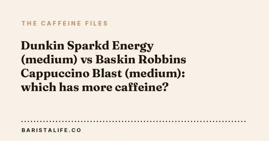 Dunkin Sparkd Energy (medium) vs Baskin Robbins Cappuccino Blast (medium): which has more caffeine?