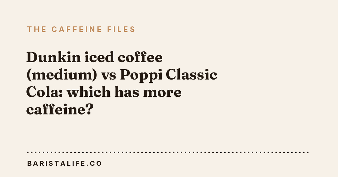 Dunkin iced coffee (medium) vs Poppi Classic Cola: which has more caffeine?