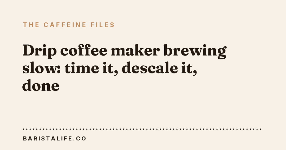 Drip coffee maker brewing slow: time it, descale it, done