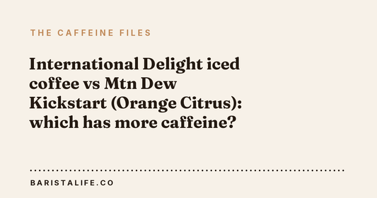 International Delight iced coffee vs Mtn Dew Kickstart (Orange Citrus): which has more caffeine?