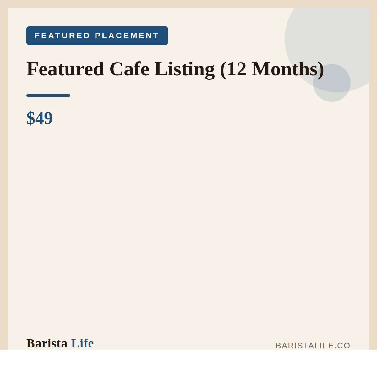 Featured Cafe Listing (12 Months) - Barista Life