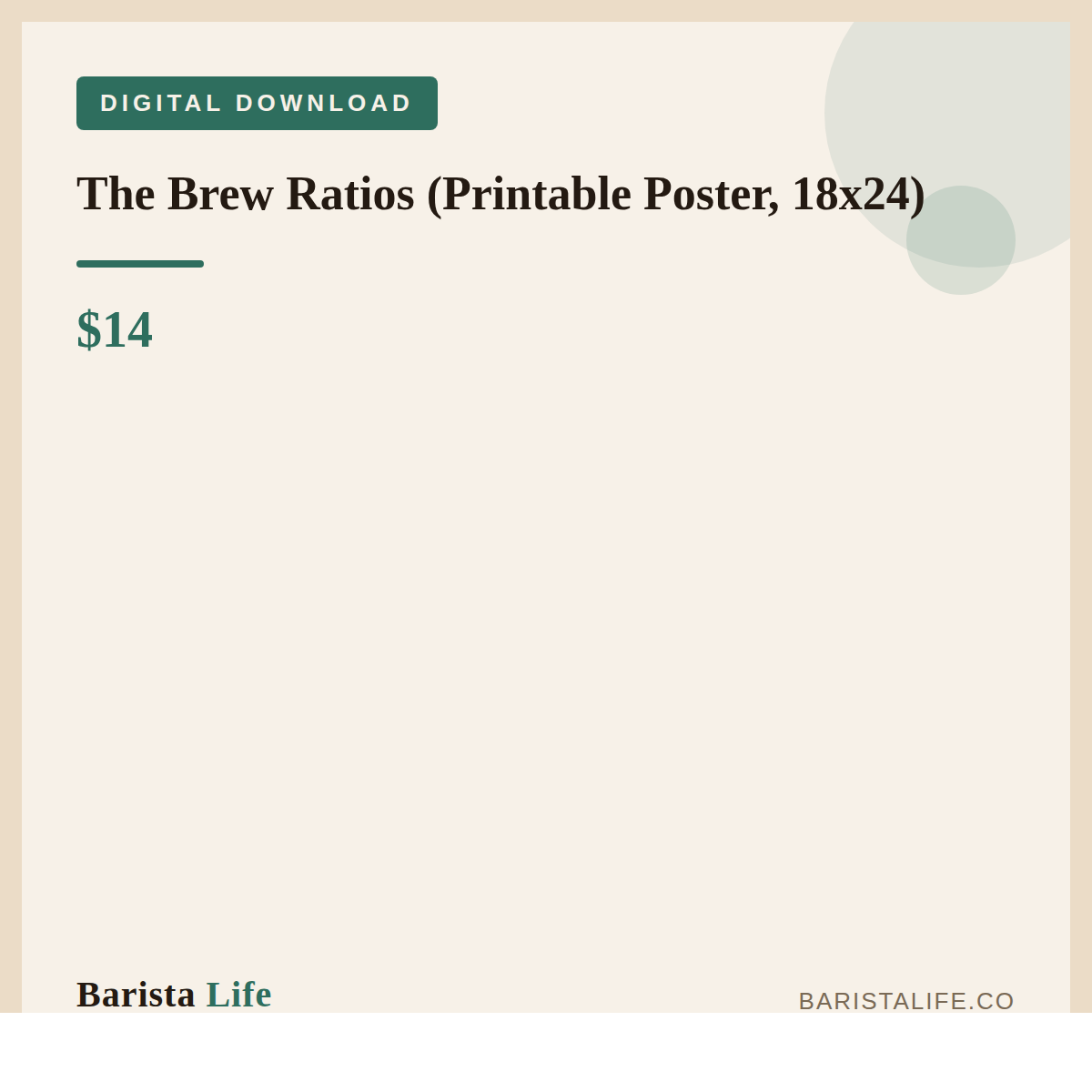 The Brew Ratios (Printable Poster, 18x24) - Barista Life