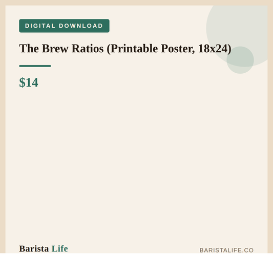 The Brew Ratios (Printable Poster, 18x24) - Barista Life